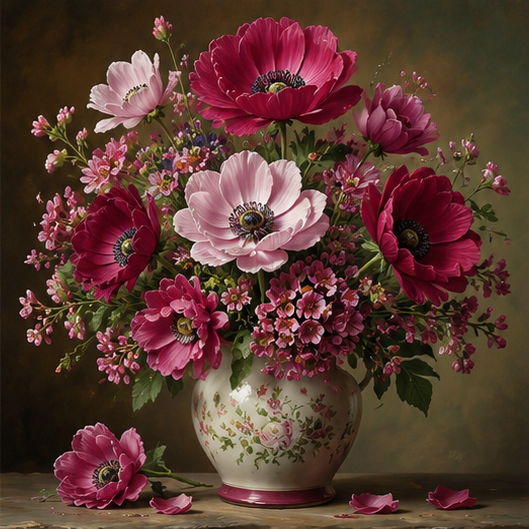 Pink Flowers in White & Pink Vase | Printable Floral Wall Art Download