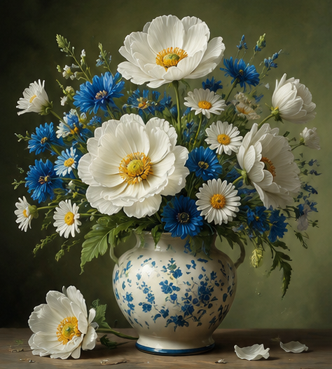 White & Blue Flowers in White Vase Printable Wall Art