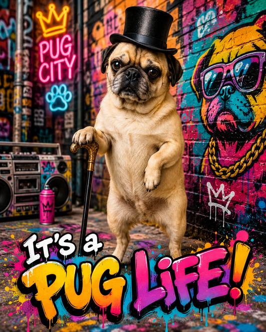 It’s a Pug Life – Funny Pug Graffiti Wall Art Digital Download