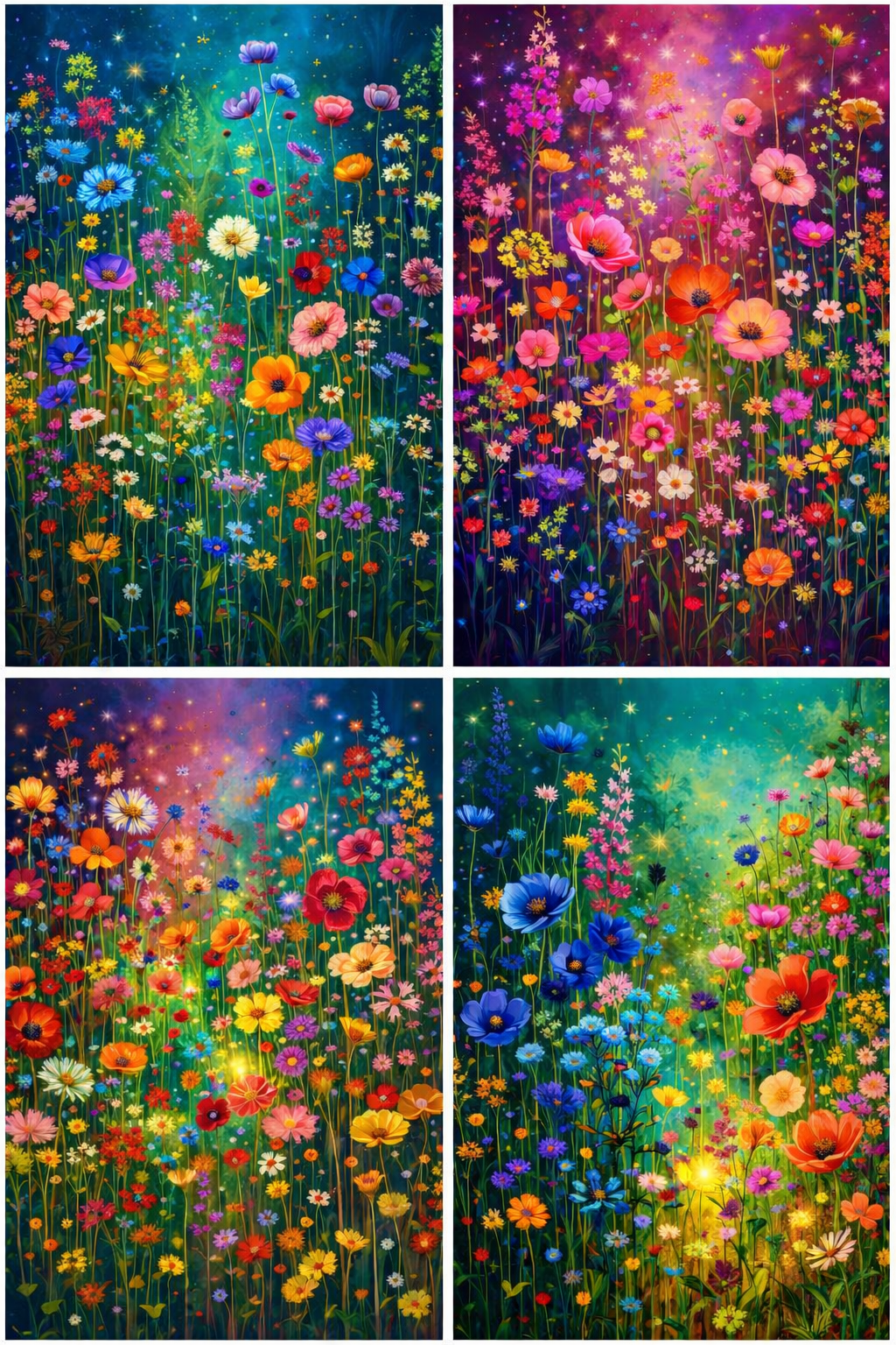 Luminous Floral Printable Wall Art Set of 4 | Living Room PDF Download