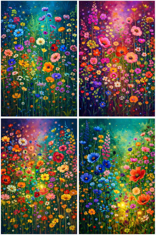Luminous Floral Printable Wall Art Set of 4 | Living Room PDF Download